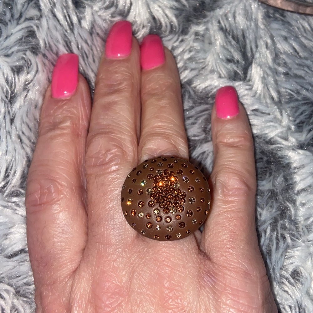 Wooden statement ring with various color gemstones size 7.5